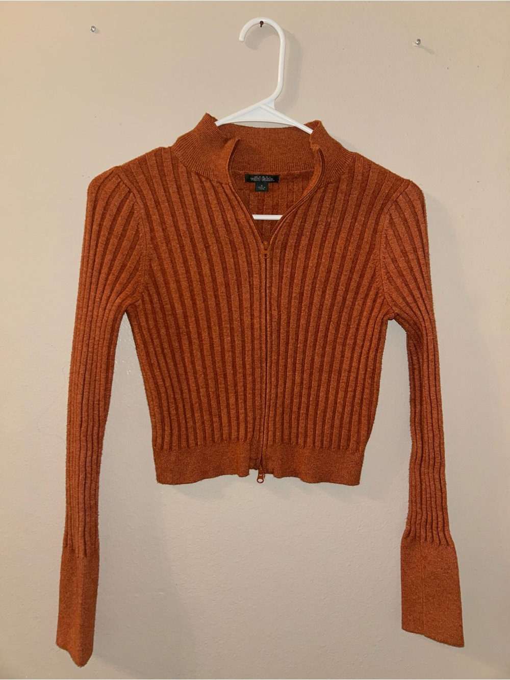 wild fable Rust Ribbed Zip V-Neck Sweater